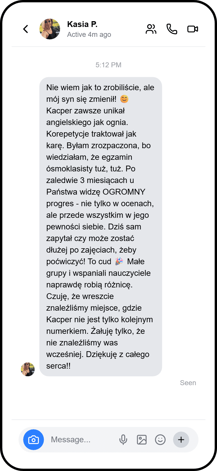 Wiadomość od zadowolonego rodzica - Instagram