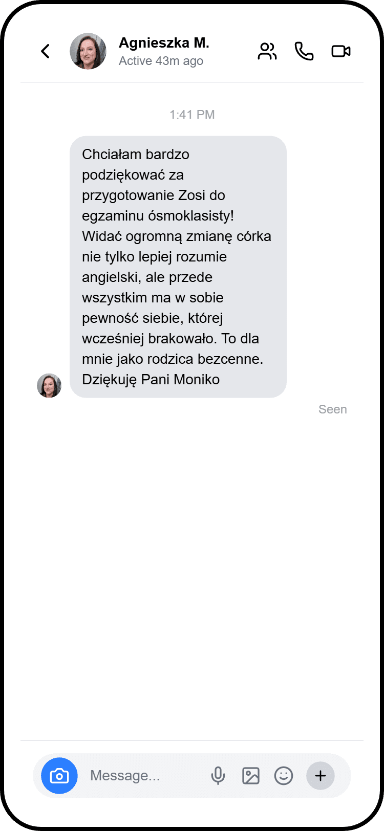 Wiadomość od zadowolonego rodzica - Instagram